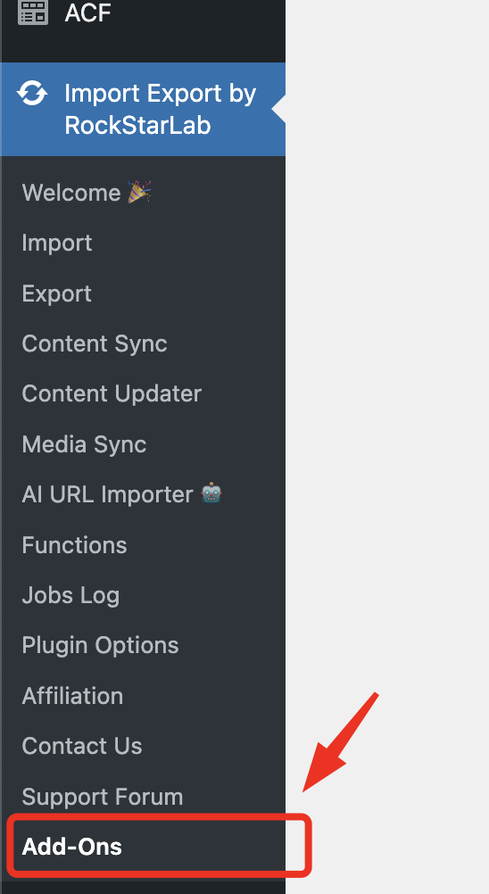 Addons screen