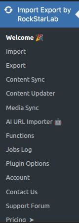 WP Import Export by RockStarLab admin menu