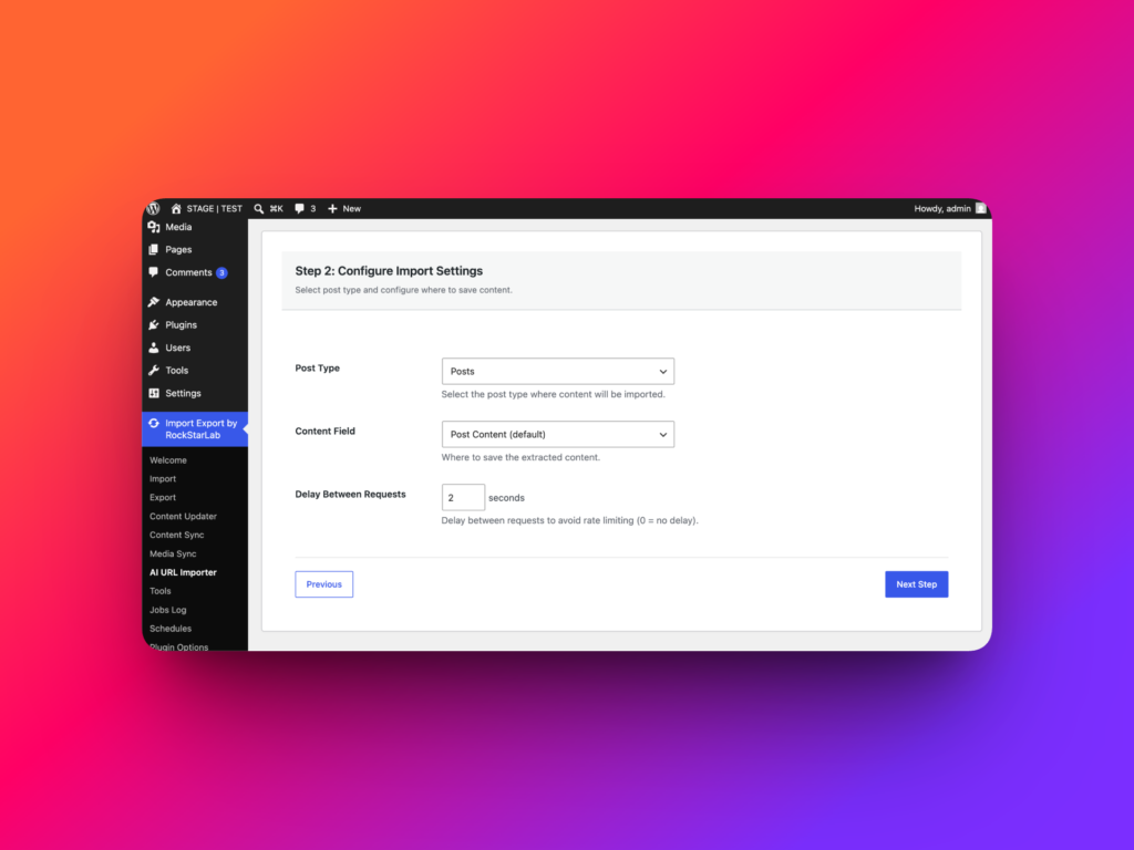 AI URL Importer import settings in WordPress