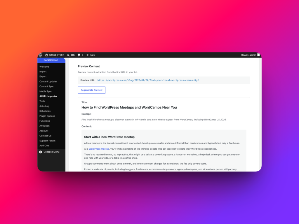 AI URL Importer generated content preview