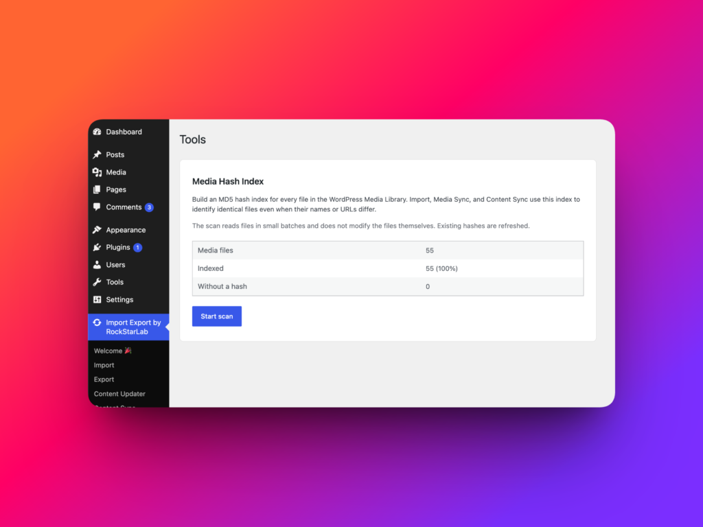 Media Hash Index tool in Import Export by RockStarLab