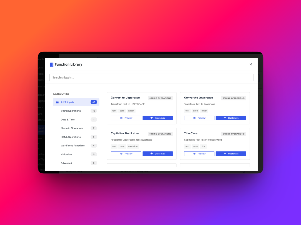 Function Library snippets for WordPress data transformation