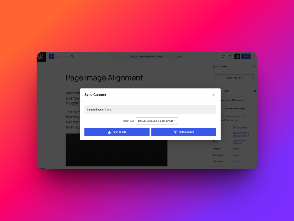 Push WordPress page update from staging to production using Sync This Post