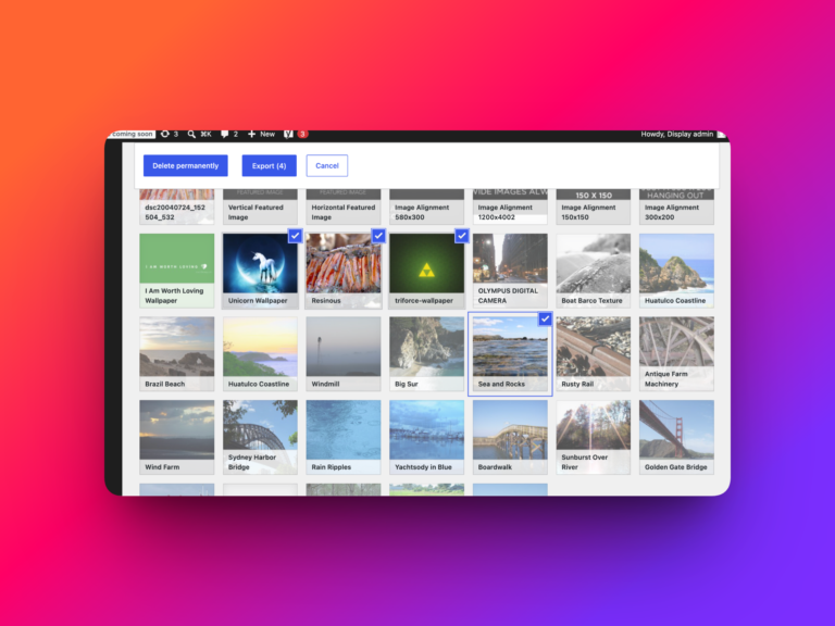 Select media files in WordPress Media Library for export