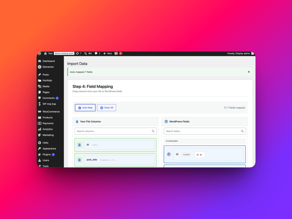 Automatic field mapping in WP Import Export by RockStarLab