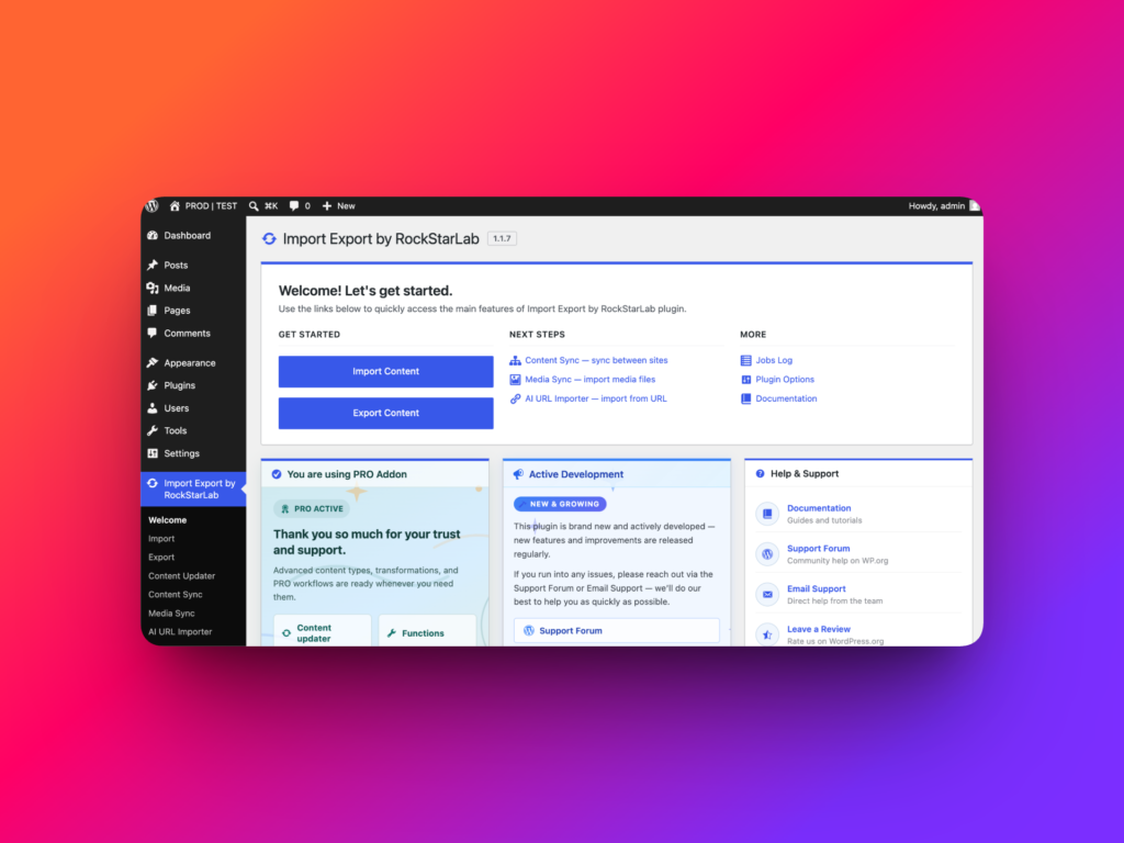 WP Import Export by RockStarLab plugin dashboard