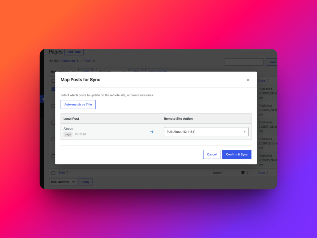Update existing Elementor page using WordPress Content Sync