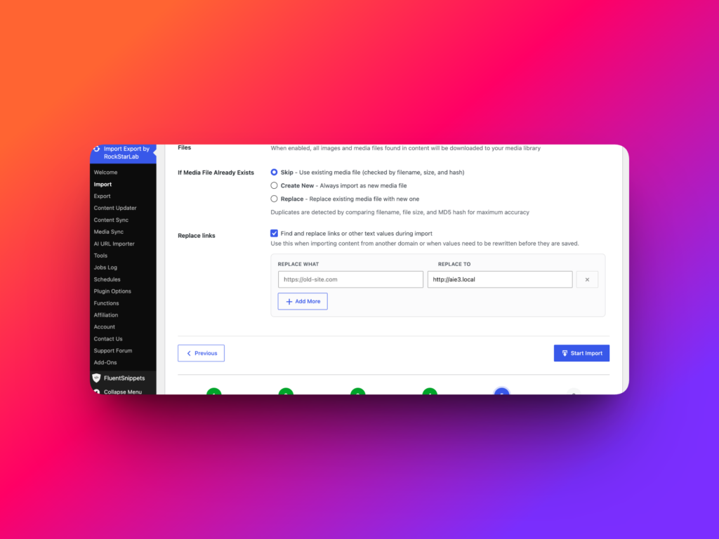Search replace during WordPress import in Import Export by RockStarLab