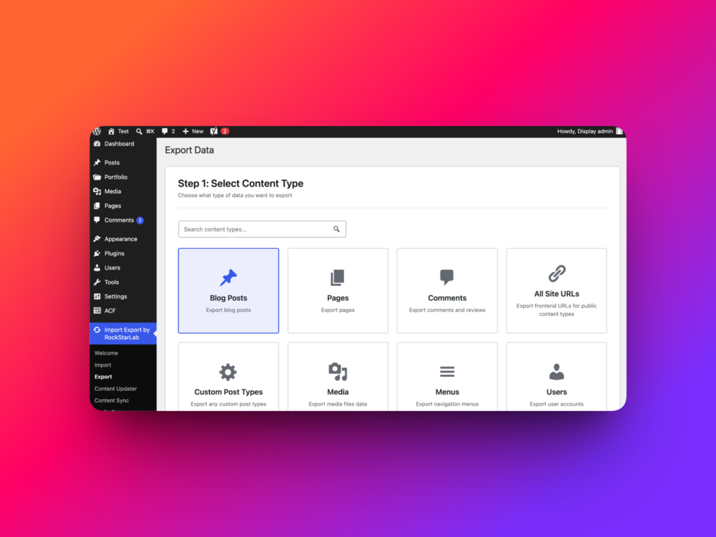 Select Blog Posts as content type in WordPress export wizard