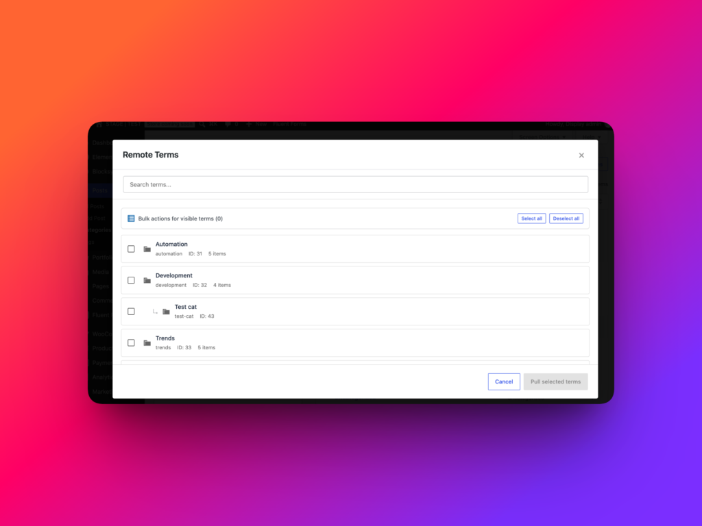 WordPress Content Sync for users menus comments and taxonomy terms