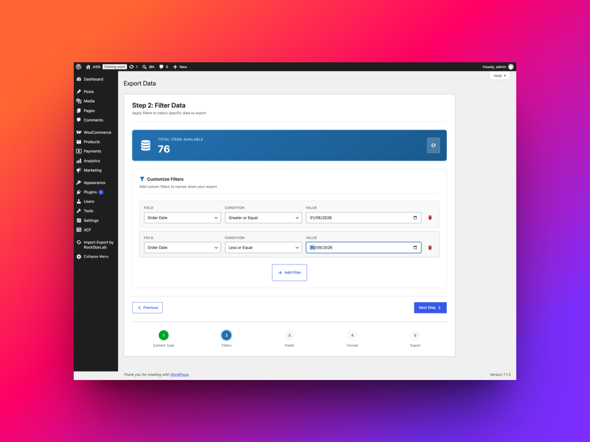 Filtering WooCommerce orders by an Order Date range