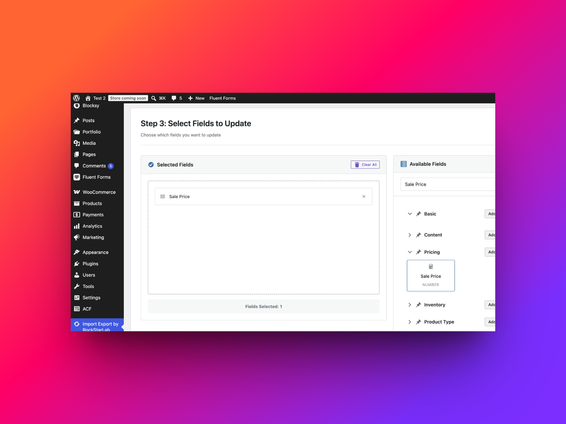 Sale Price selected as the only field for the WooCommerce promotion