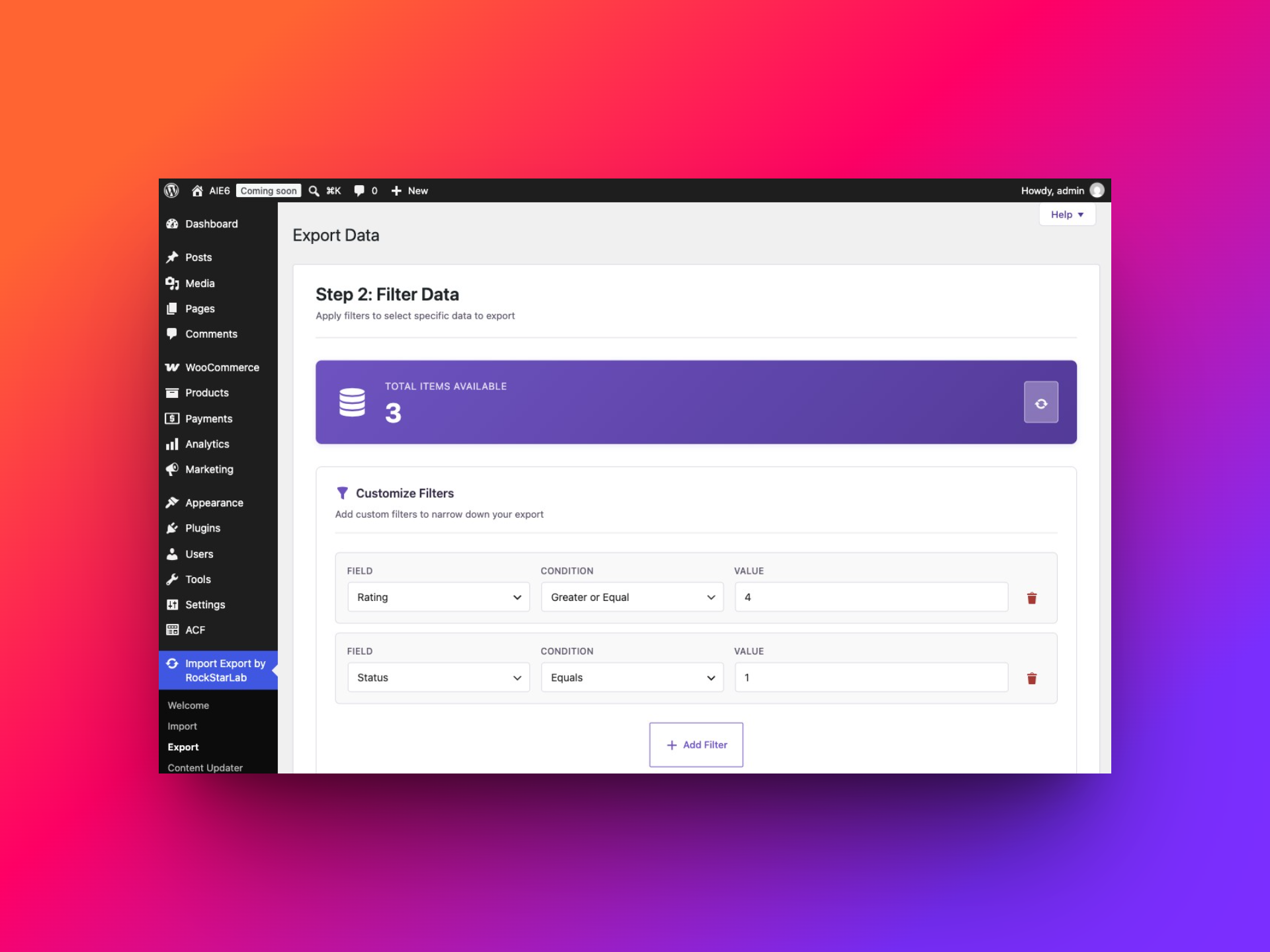 Combined filters for approved WooCommerce reviews with a rating of at least four